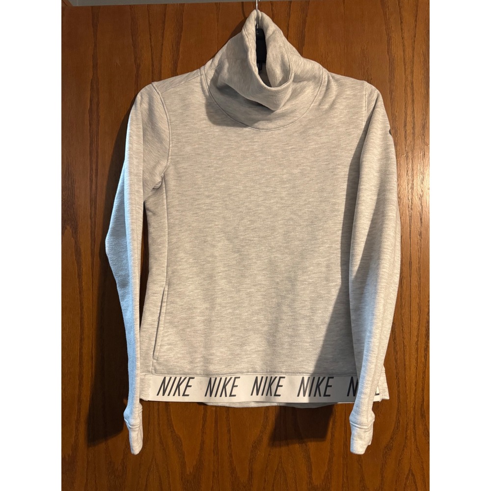 Nike Dri-FIT Womens Funnel Neck Sweatshirt Gray Heather Logo Hem Pullover XS